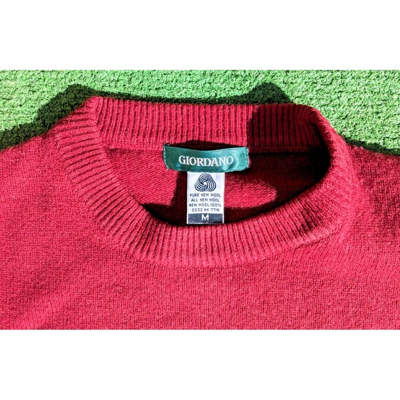 DAMAGED/HOLE Vintage Giordano Burgundy Red Lambswool Men's Med Pullover Sweater - Picture 7 of 8
